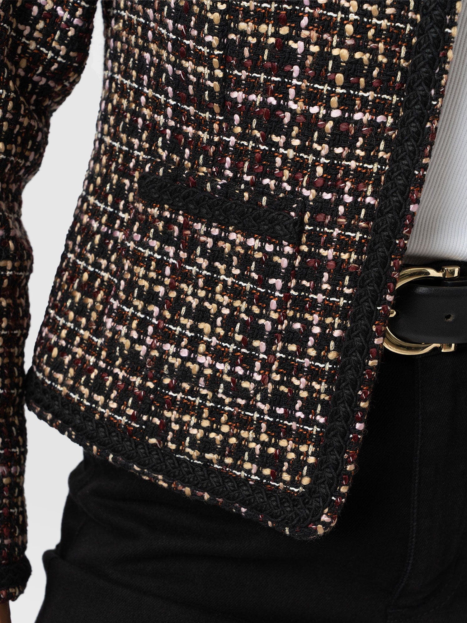 Rayner Jacket - Black/Burgundy/Gold Boucle - Women's Jackets | Saint + Sofia® USA